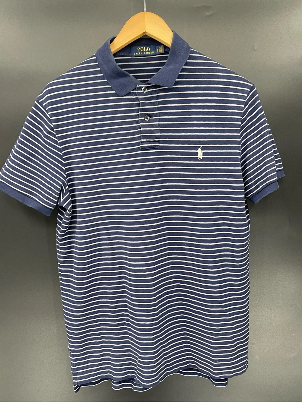 Ralph Lauren Navy and White Striped Polo Shirt